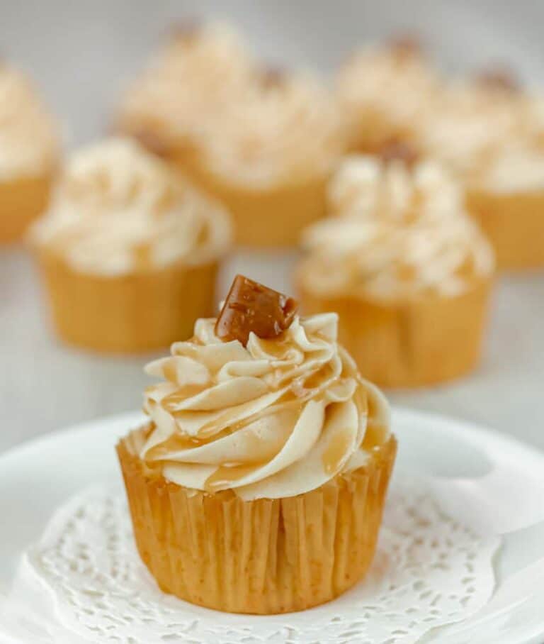 Caramel Drizzled Brown Sugar Vanilla Cupcakes