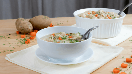 Chicken & Dumplings in a bowl.