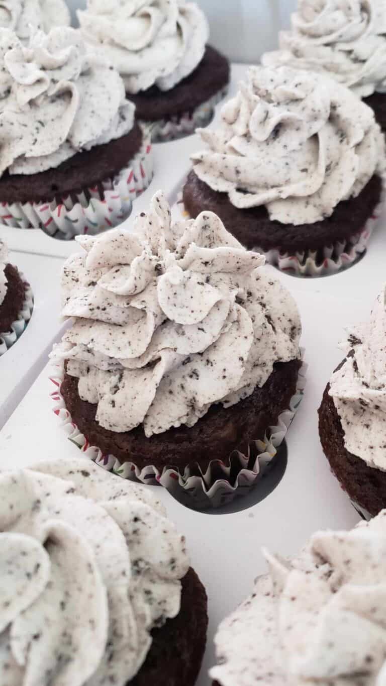 Oreo Buttercream Cupcakes with crushed Oreos.