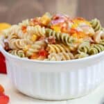 Easy Italian Pasta Salad mini peppers bowl fork spoon potluck