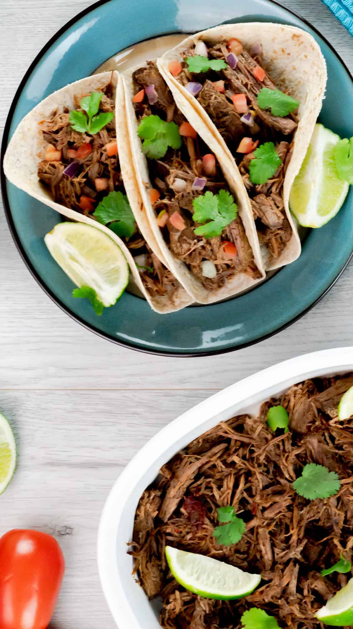 Barbacoa Beef made into tacos and made in the Instant Pot.