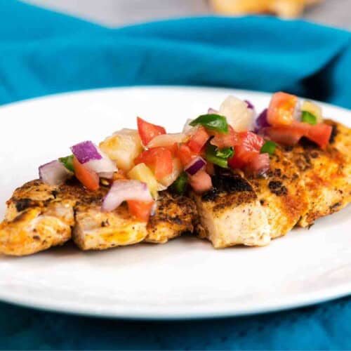 Blackened Chicken with pineapple pico de gallo featured.