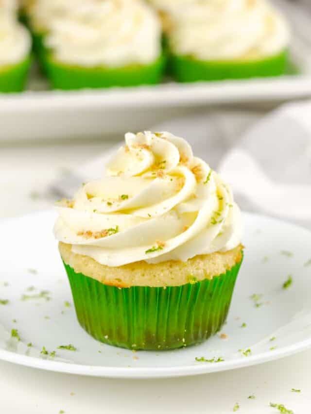 A key lime cupcake with key lime buttercream