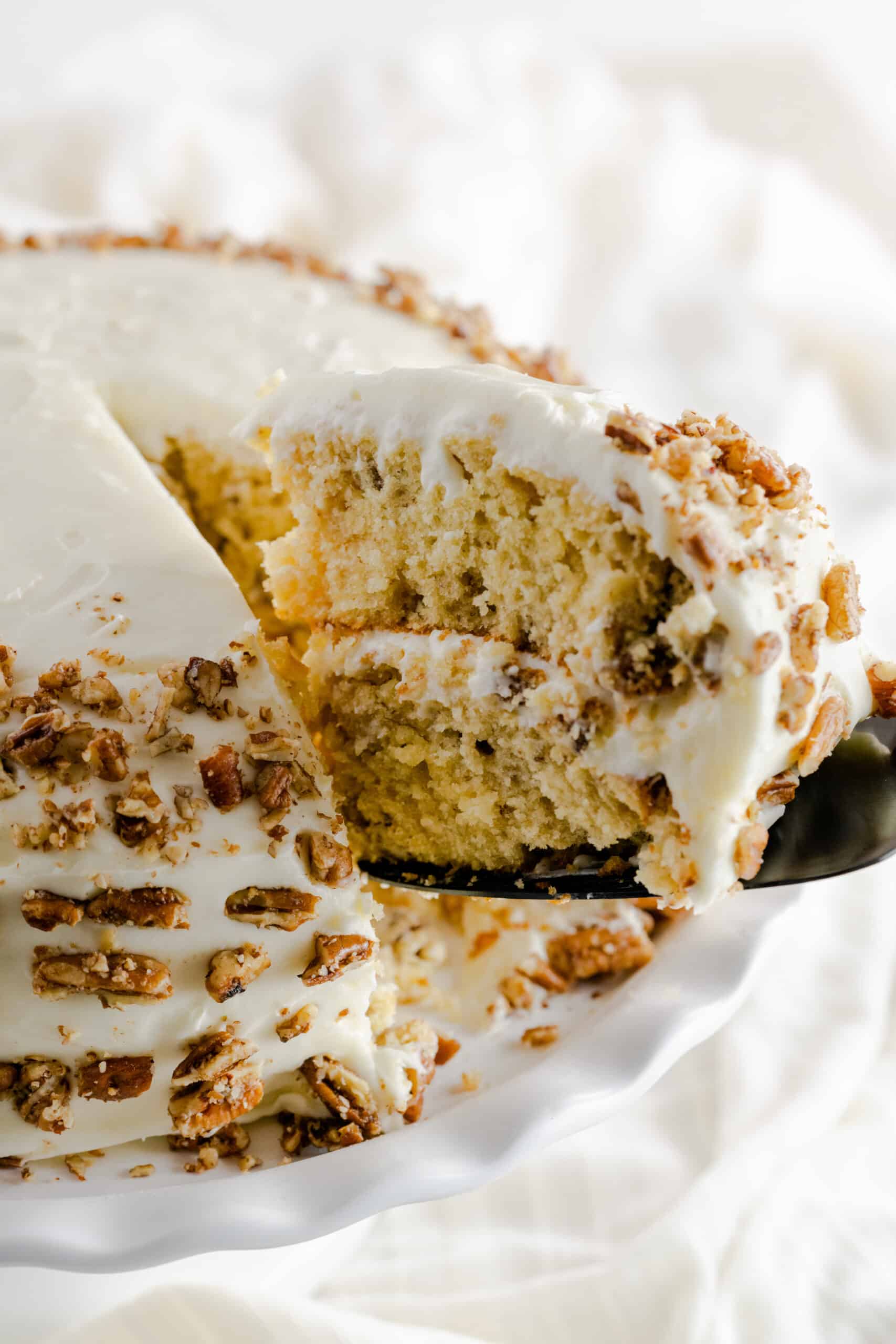 slice of butter pecan cake with pecans