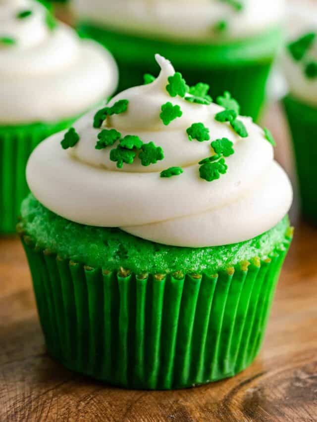 Green Velvet Cupcakes with shamrock sprinkles