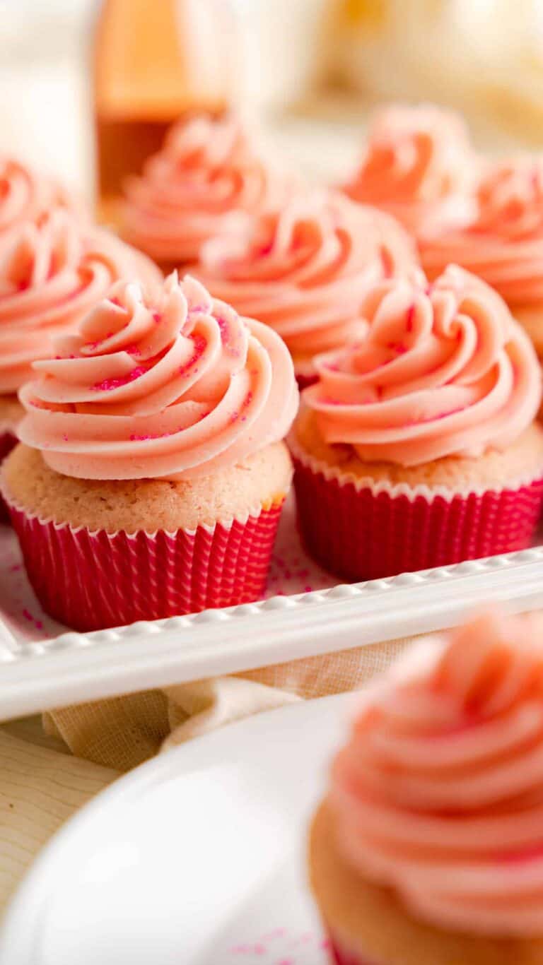 pink champagne cupcakes with buttercream frosting