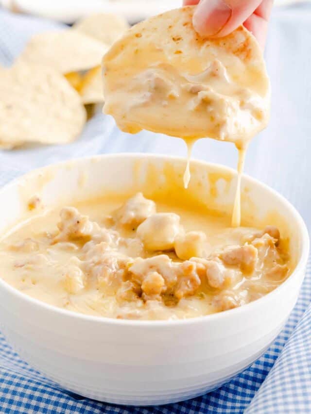 tortilla chip with sausage queso dip