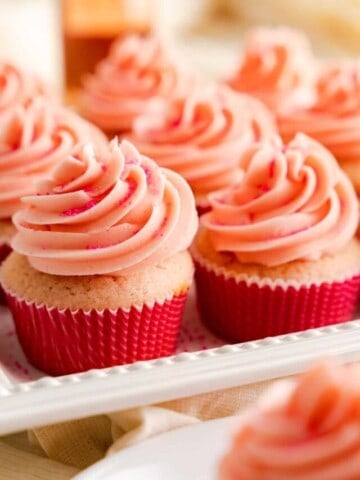 pink champagne cupcakes with buttercream frosting