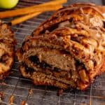 Apple Cinnamon Babka sliced with cinnamon glaze.