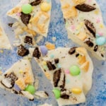 Easter Bark with Chocolate and Golden Oreos, pastel M&M's, and sprinkles.