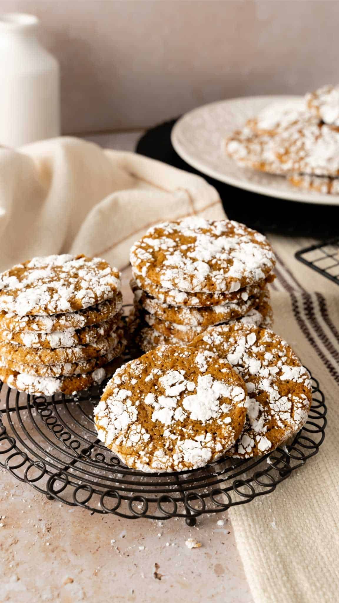 Crinkle Gingerbread Cookies on a cooling rack.