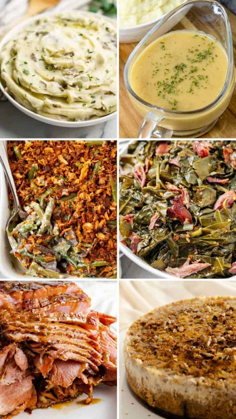 Six pictures of Instant Pot Thanksgiving recipes including sides and main courses.