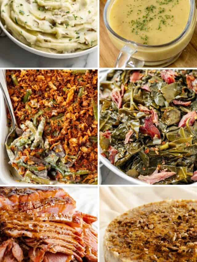 Six pictures of Instant Pot Thanksgiving recipes including sides and main courses.