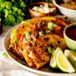 Quesabirria (birria) tacos topped with queso fresco and cilantro.