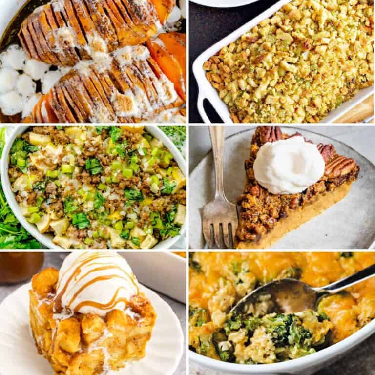 Photo collage of southern thanksgiving recipes