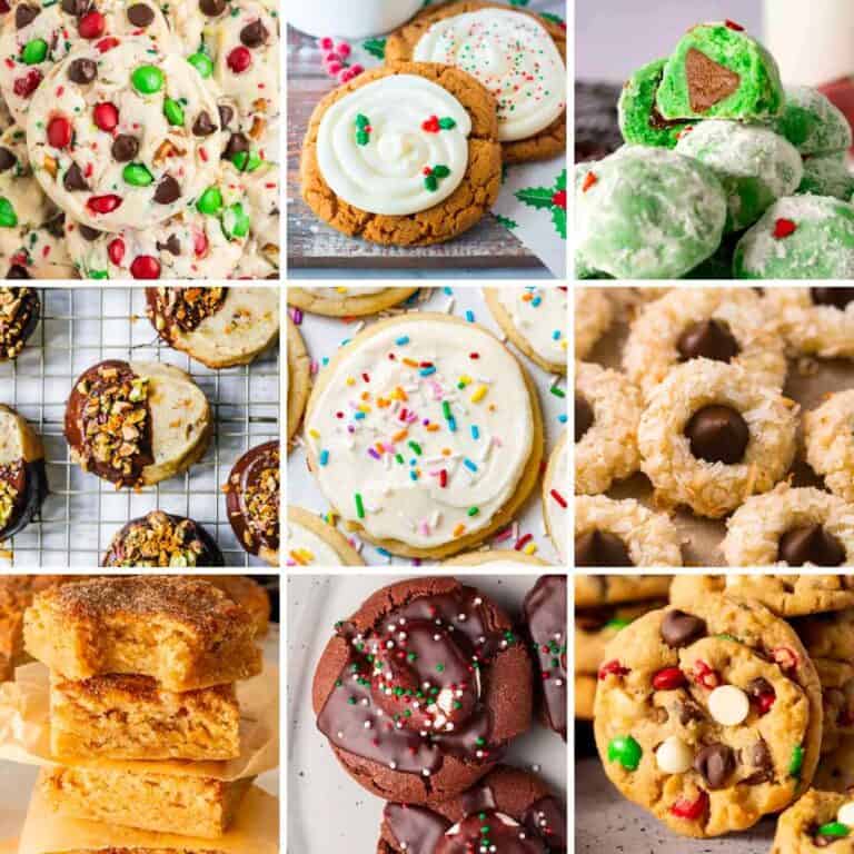 A collection of nine images for easy short christmas cookie recipes that are festive.