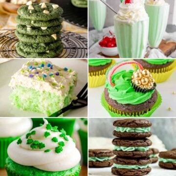 A collage of green desserts for St. Patrick's Day.