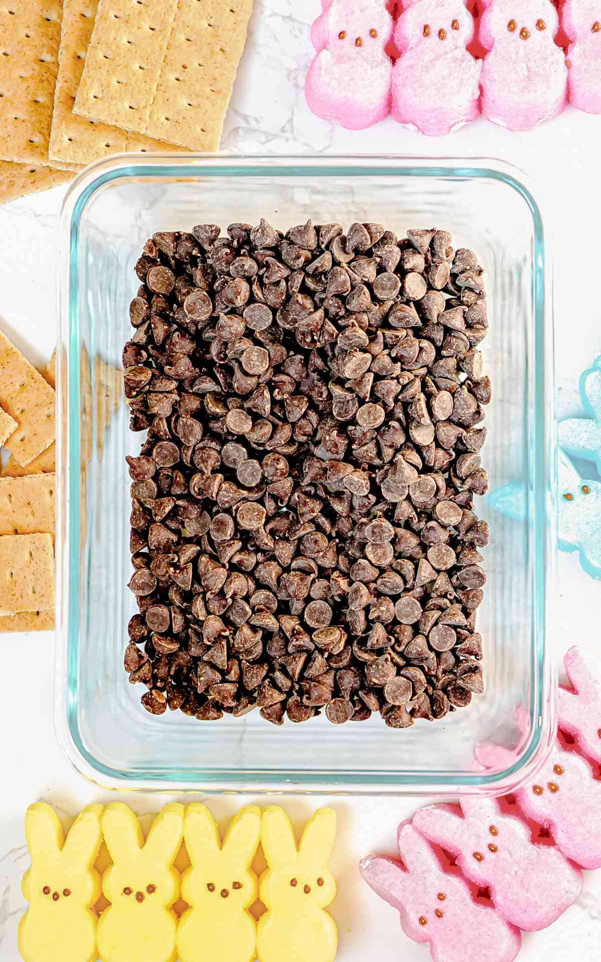 Ingredients for S'mores Dip made with Peeps Bunnies.