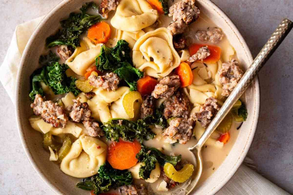 Fall Crockpot Recipes - Crockpot Sausage Tortellini Soup - Tasting with Tina.