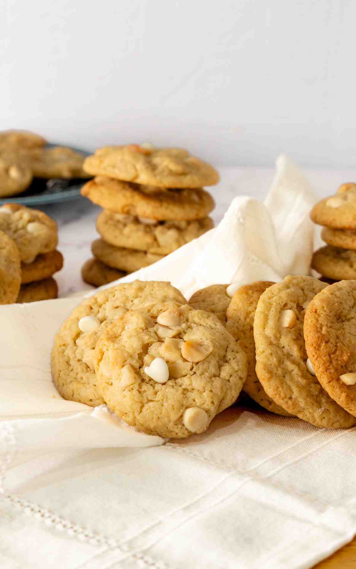 Macadamia nut cookies with lemon and white chocolate chips.