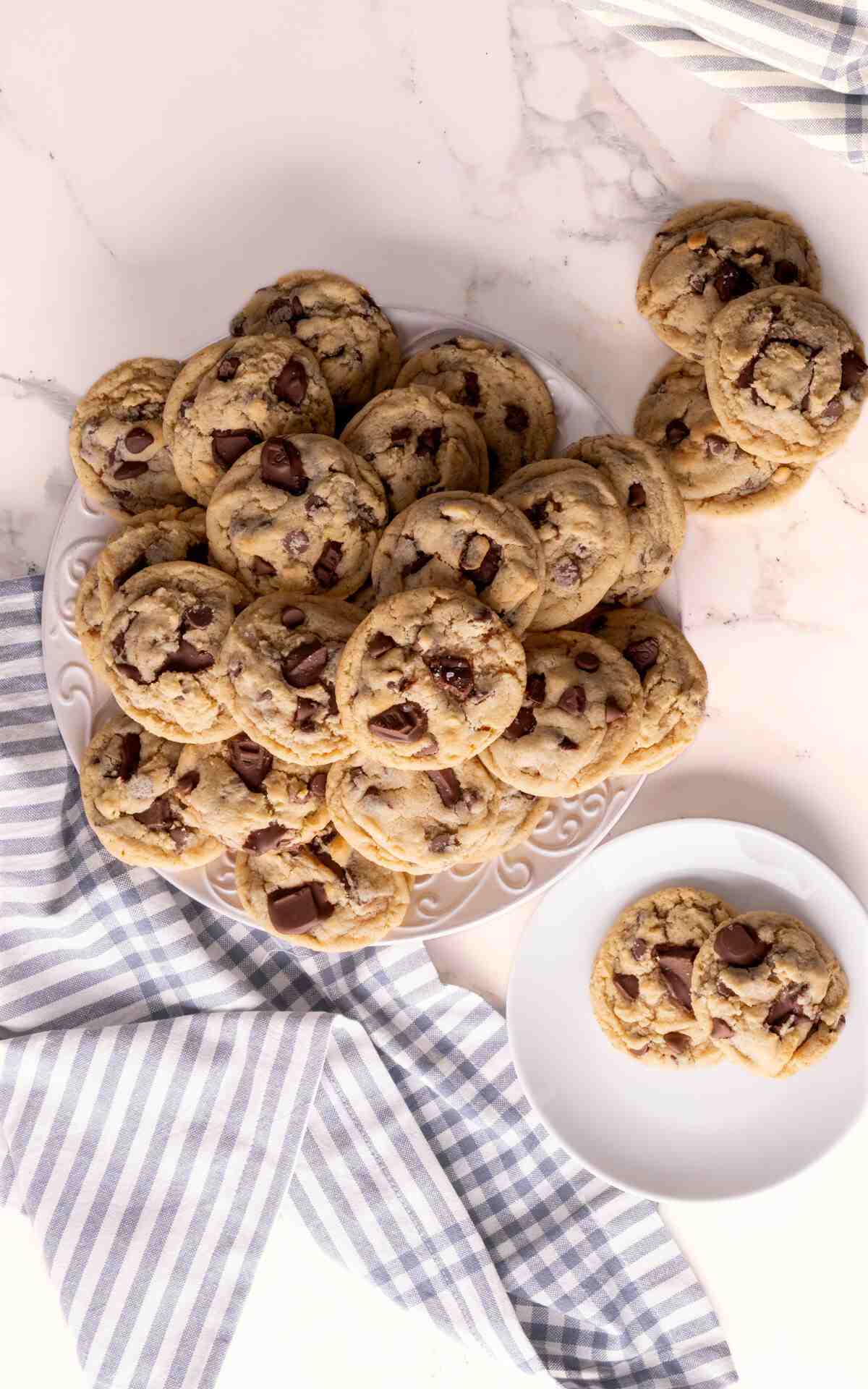 Chocolate chip cookies without eggs on a plate.