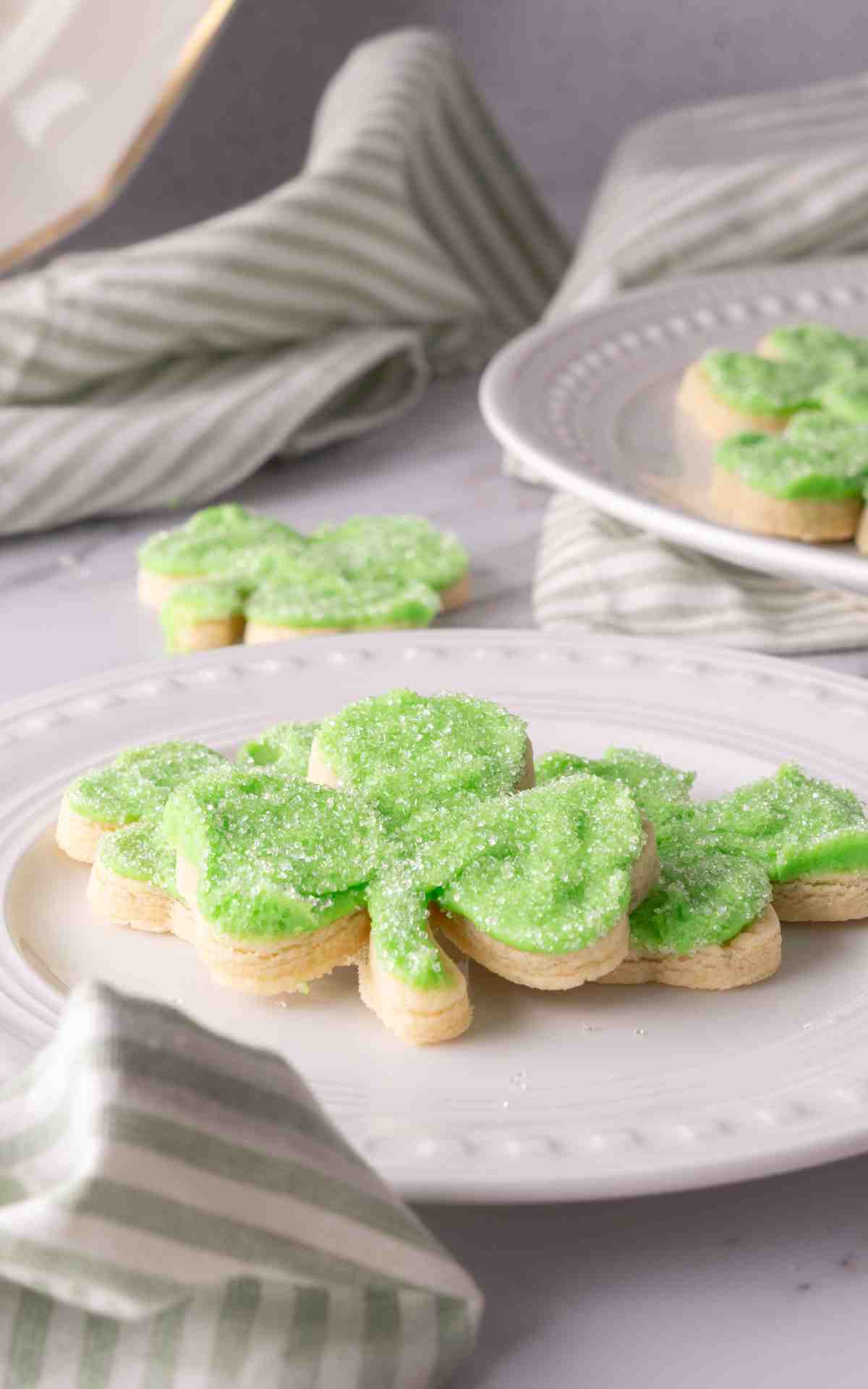 holiday sugar cookies cutout into shamrocks.
