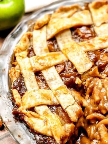 Caramel Apple Pie with lattice featured image.