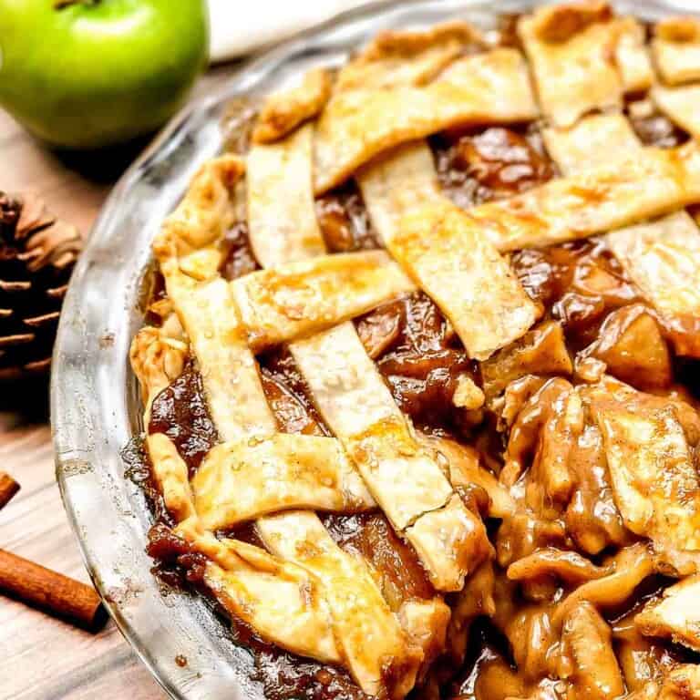 Caramel Apple Pie with lattice featured image.