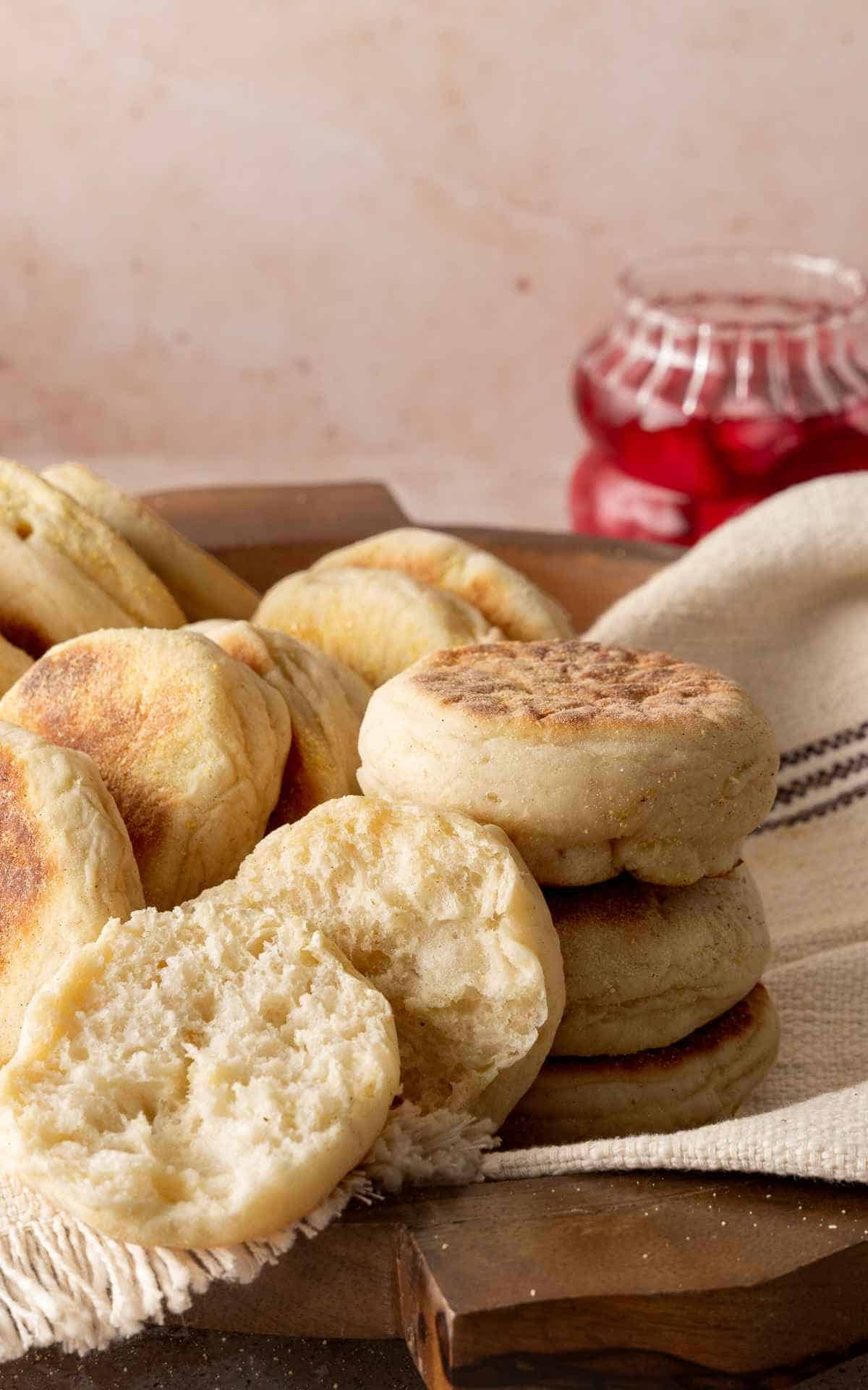 An open English muffin made with sourdough.